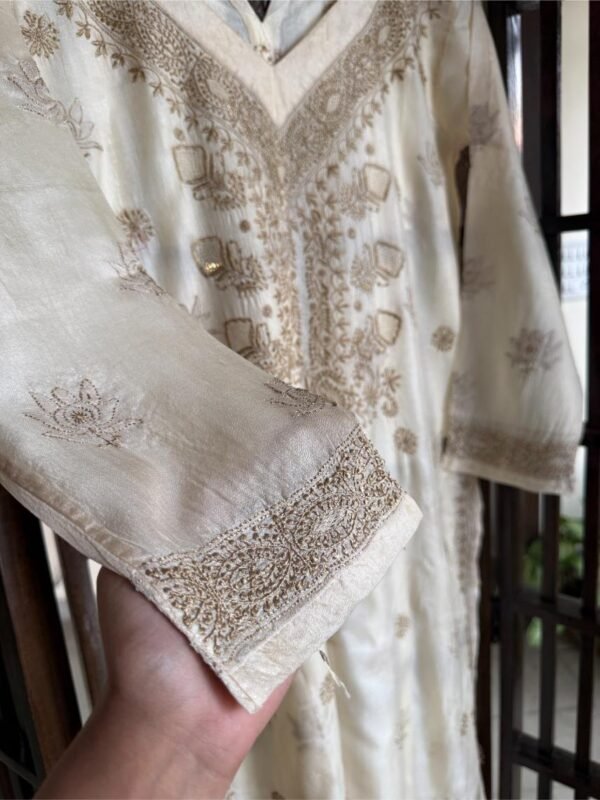 Mulberry Silk Resham Chikankari Ready To Wear Kurta - Image 2