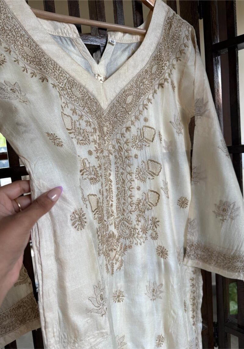 Mulberry Silk Resham Chikankari Ready To Wear Kurta