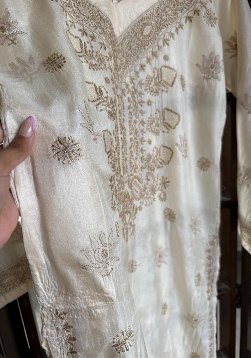 Mulberry Silk Resham Chikankari Ready To Wear Kurta