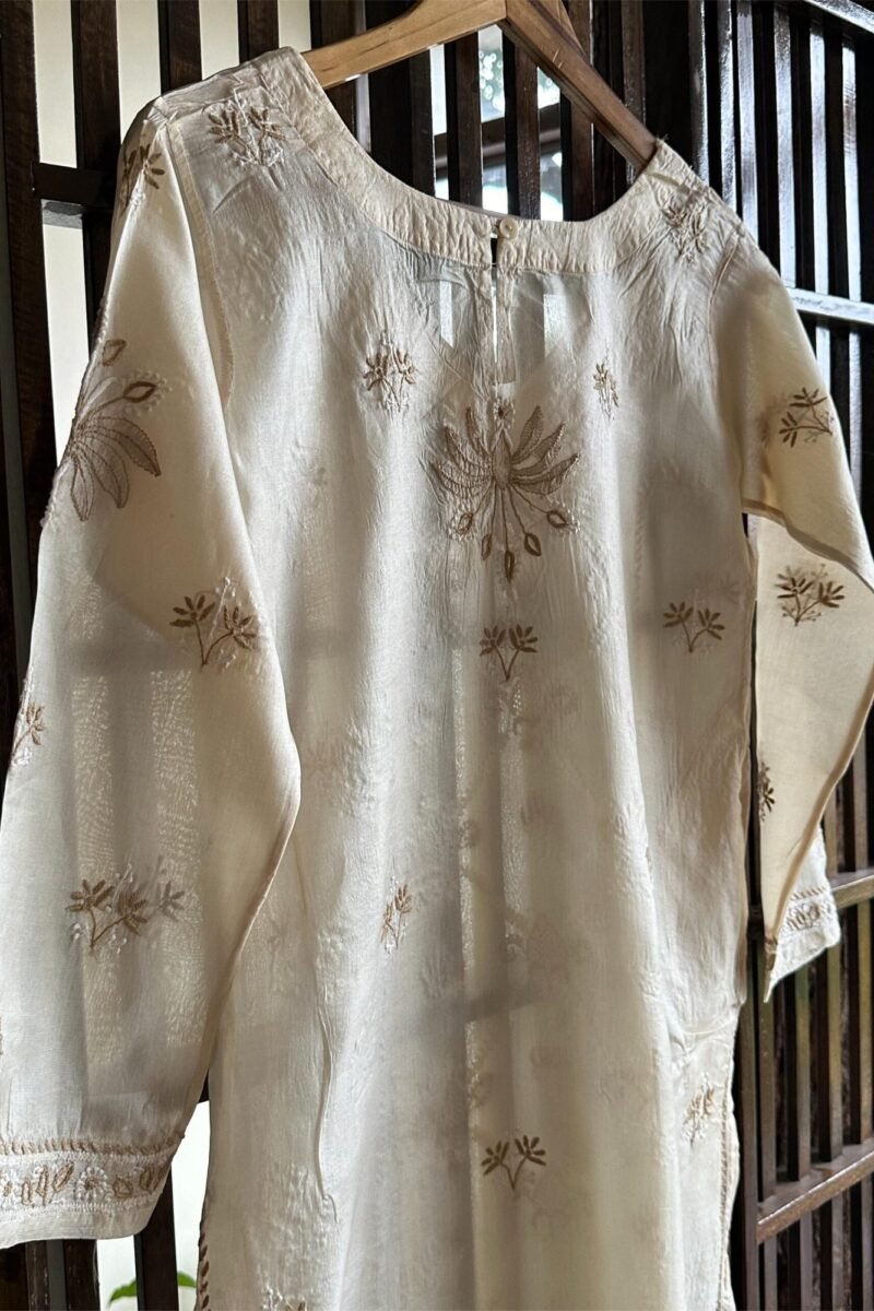 Mulberry Silk Resham Chikankari Ready To Wear Kurta