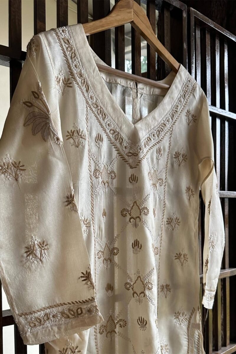 Mulberry Silk Resham Chikankari Ready To Wear Kurta