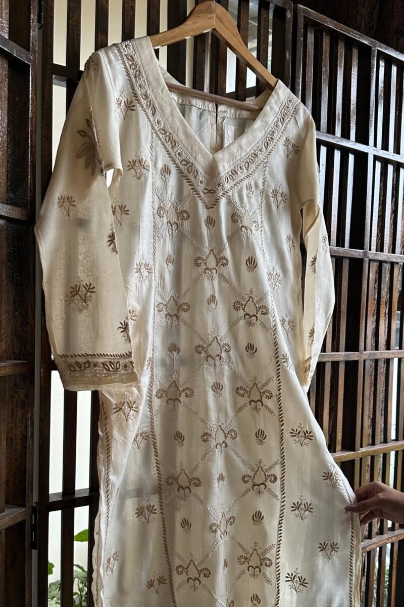 Mulberry Silk Resham Chikankari Ready To Wear Kurta