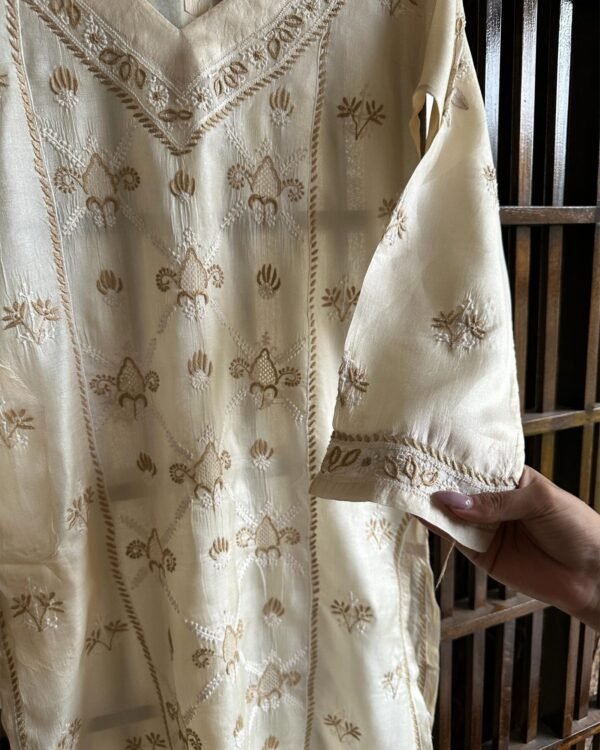 Mulberry Silk Resham Chikankari Ready To Wear Kurta - Image 6