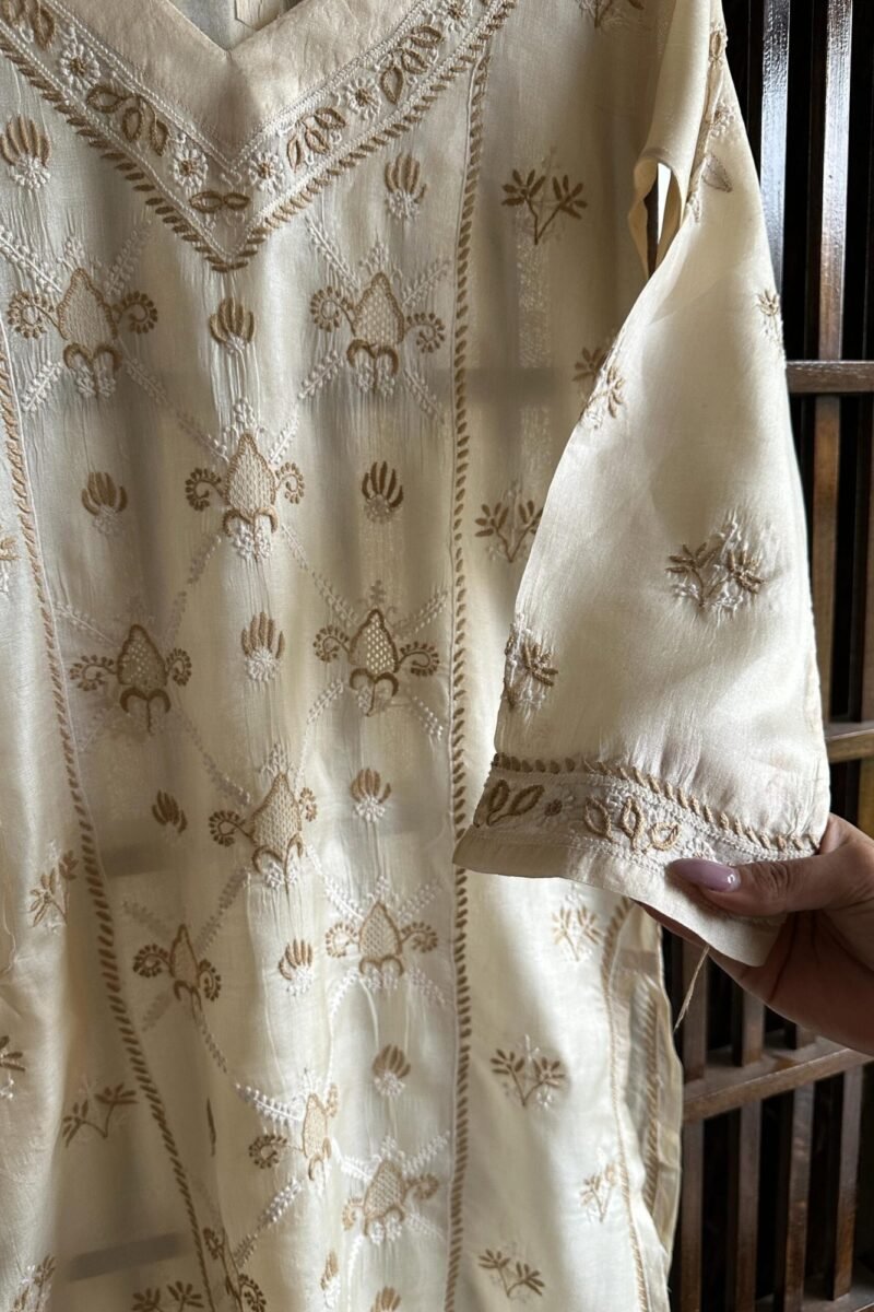 Mulberry Silk Resham Chikankari Ready To Wear Kurta