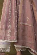 Light Mauve Mulmul Pearl White Chikankari Ready To Wear Kurta Dupatta Set