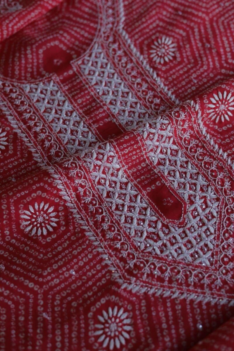 Carrot Pink Muslin Chikankari Unstitched Kurta Fabrics
