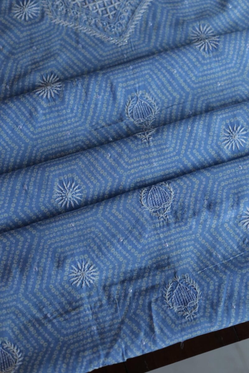 Sky Blue Muslin Chikankari Unstitched Kurta Fabrics