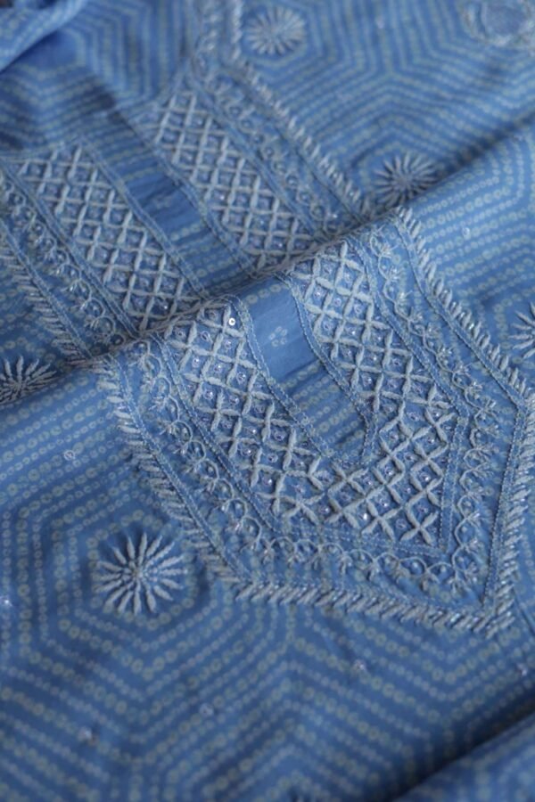 Sky Blue Muslin Chikankari Unstitched Kurta Fabrics - Image 9