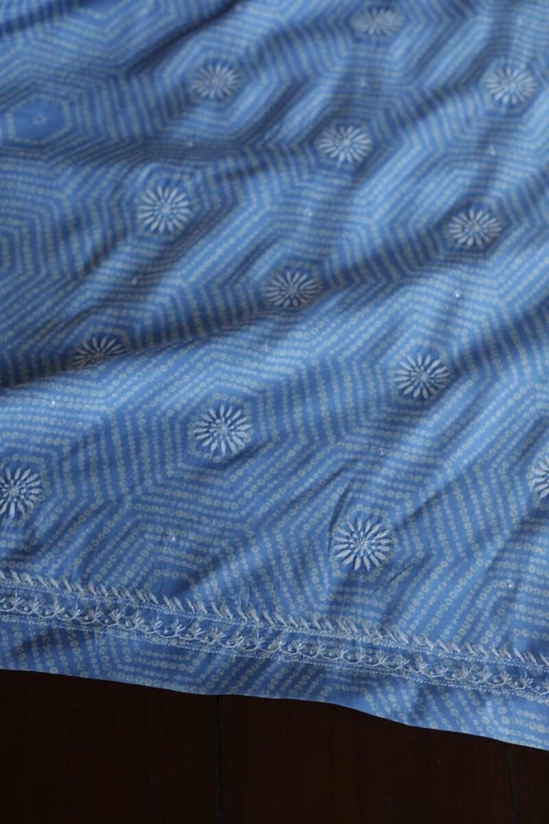 Sky Blue Muslin Chikankari Unstitched Kurta Fabrics