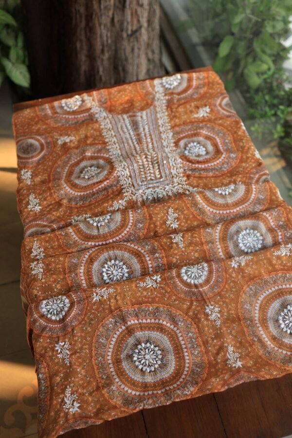 Mustard Muslin Chikankari Kurta Fabrics - Image 3