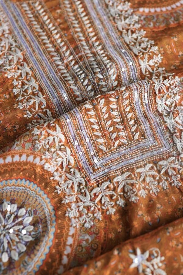 Mustard Muslin Chikankari Kurta Fabrics - Image 4