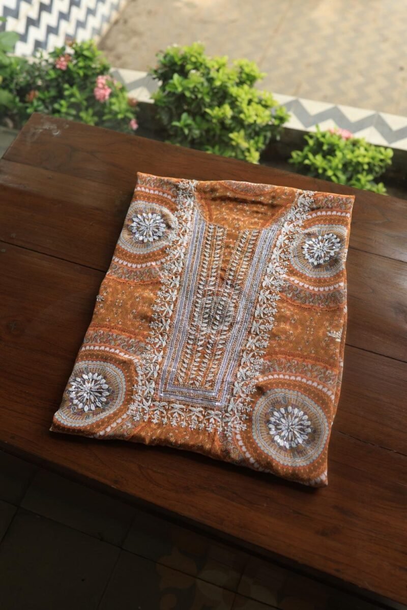 Mustard Muslin Chikankari Kurta Fabrics