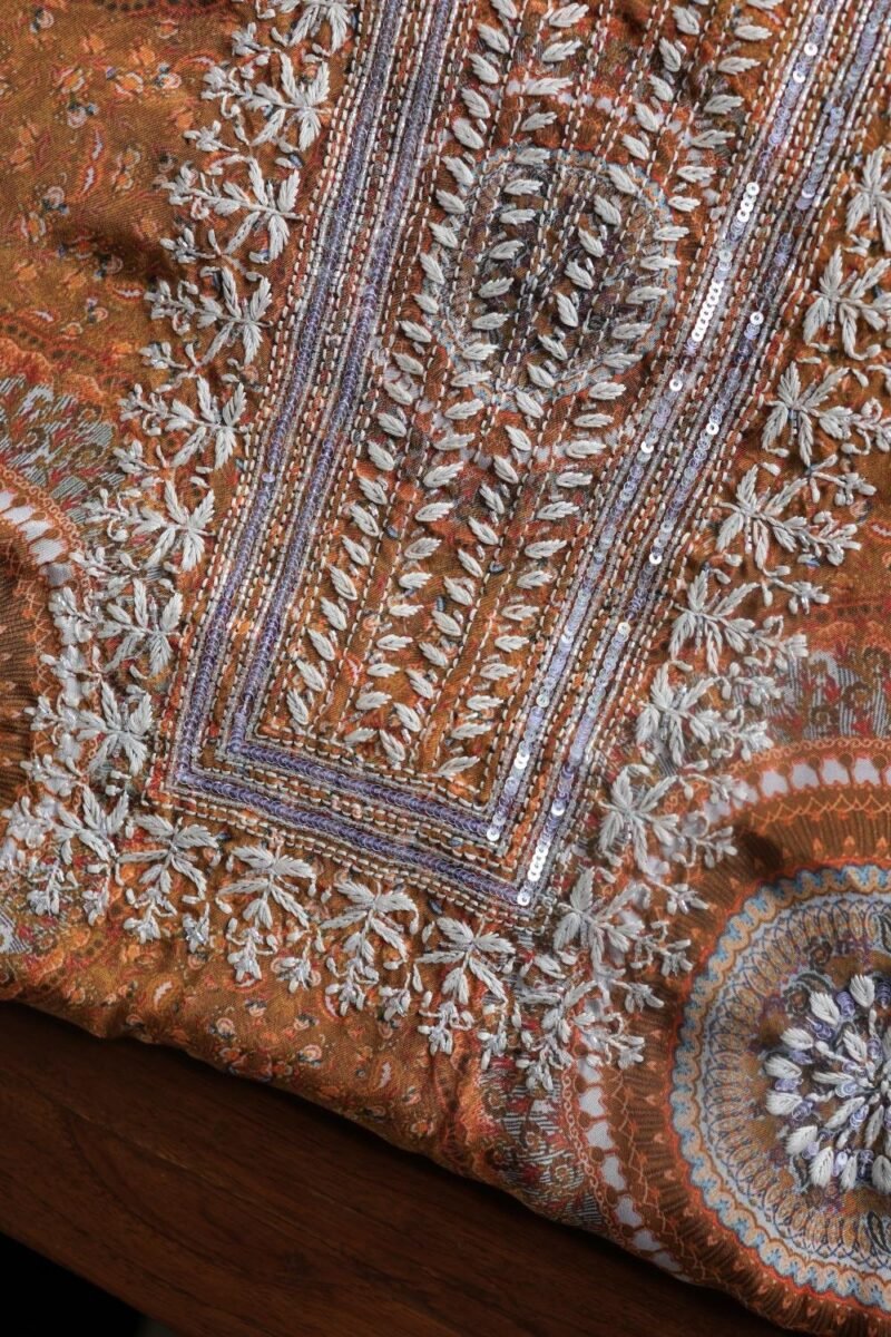 Mustard Muslin Chikankari Kurta Fabrics