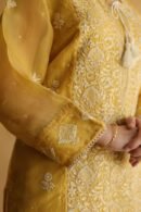 Mustard Yellow Noor Organza Silk Chikankari Straight Cut Kurta Dupatta Set