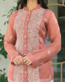 Noor Organza Chikankari Frill Collar Ready To Wear Short Top