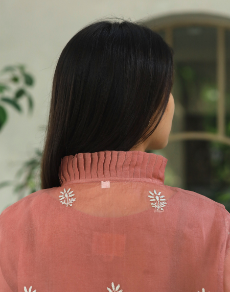 Noor Organza Chikankari Frill Collar Ready To Wear Short Top