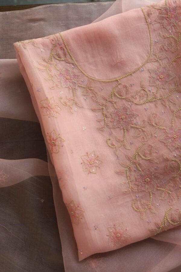 Noor Organza Silk Chikankari Fabrics - Image 2