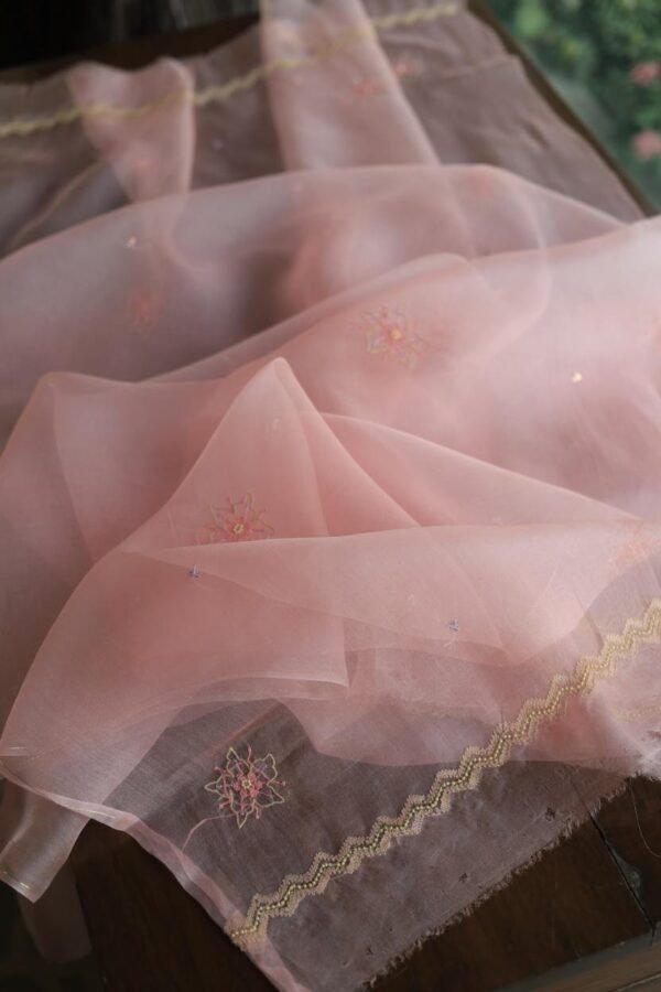 Noor Organza Silk Chikankari Fabrics - Image 12