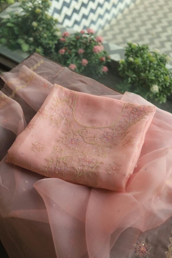 Noor Organza Silk Chikankari Fabrics - Image 3