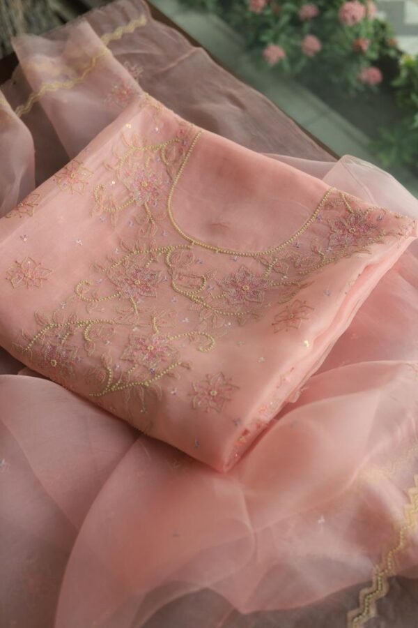 Noor Organza Silk Chikankari Fabrics - Image 5