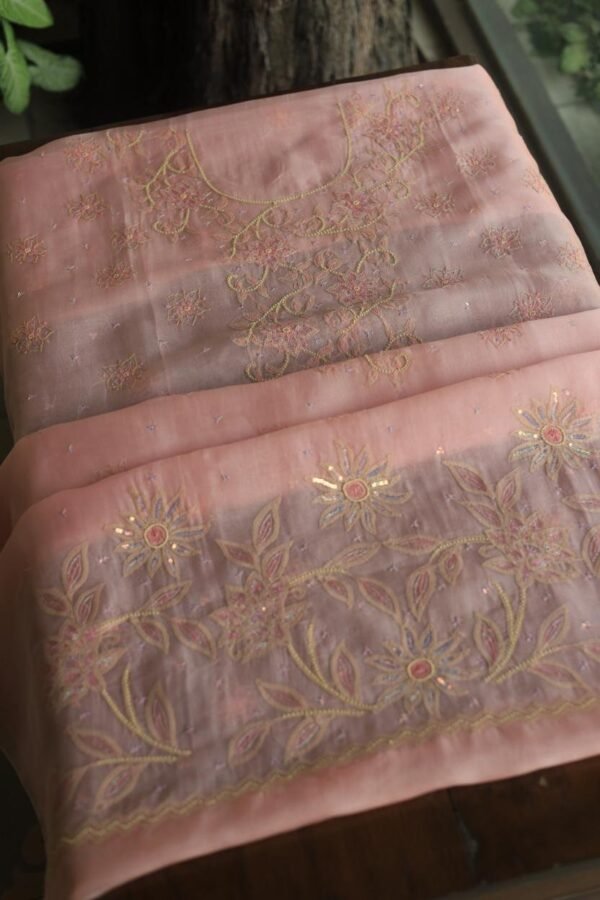 Noor Organza Silk Chikankari Fabrics - Image 7
