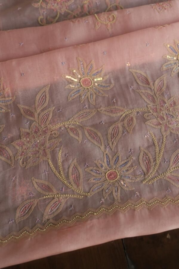 Noor Organza Silk Chikankari Fabrics - Image 8