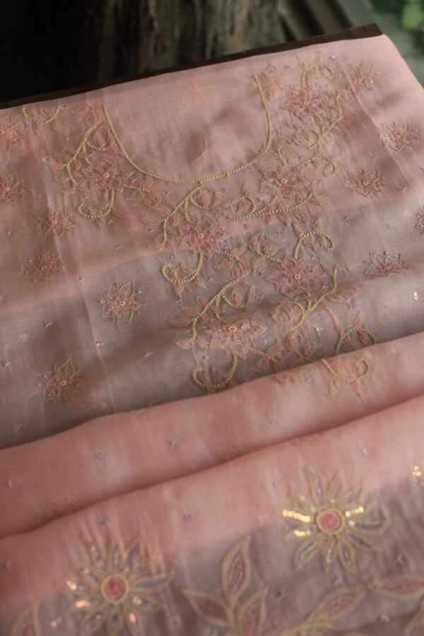 Noor Organza Silk Chikankari Fabrics - Image 9