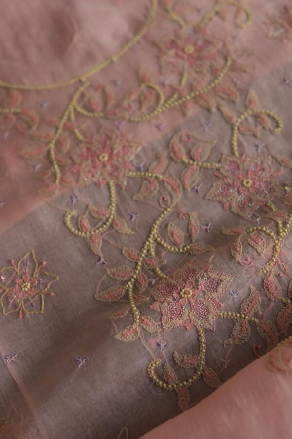 Noor Organza Silk Chikankari Fabrics - Image 10