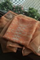 Noor Organza Silk Chikankari Mukaish Kamdani Unstitched Fabric