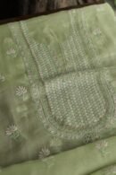 Noor Organza Silk Chikankari Mukaish Kamdani Unstitched Fabric