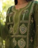 Forest Green Noor Organza Silk Chikankari Straight Cut Kurta Dupatta Set