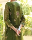 Forest Green Noor Organza Silk Chikankari Straight Cut Kurta Dupatta Set
