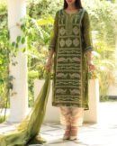 Forest Green Noor Organza Silk Chikankari Straight Cut Kurta Dupatta Set