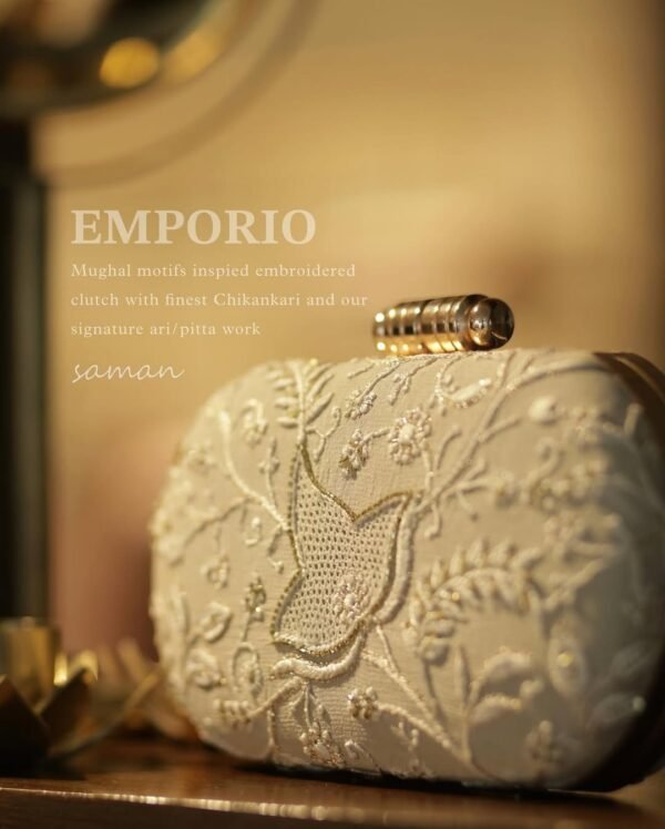 Off White Shade Chikankari With Ari Work Sling Clutch - Image 2