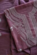 Old Mauve Mal Cotton Chikankari Unstitched Kurta Dupatta Fabrics With Kamdani