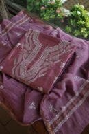 Old Mauve Mal Cotton Chikankari Unstitched Kurta Dupatta Fabrics With Kamdani
