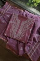 Old Mauve Mal Cotton Chikankari Unstitched Kurta Dupatta Fabrics With Kamdani