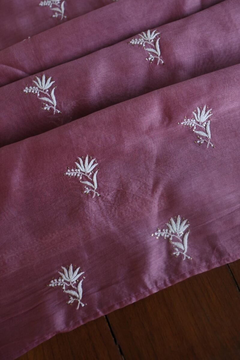 Old Mauve Mal Cotton Chikankari Unstitched Kurta Dupatta Fabrics With Kamdani