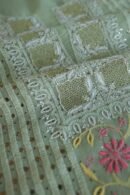 Olive Green Noor Organza Silk Chikankari With Mukaish Kamdani Fabric