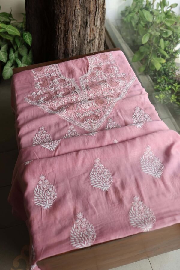 Onion Pink Daraz Chanderi Chikankari Kurta Fabrics - Image 3
