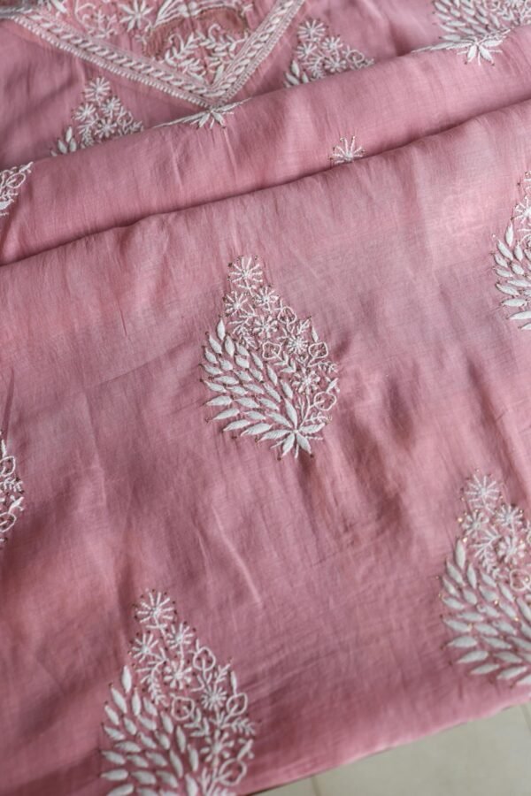 Onion Pink Daraz Chanderi Chikankari Kurta Fabrics - Image 4