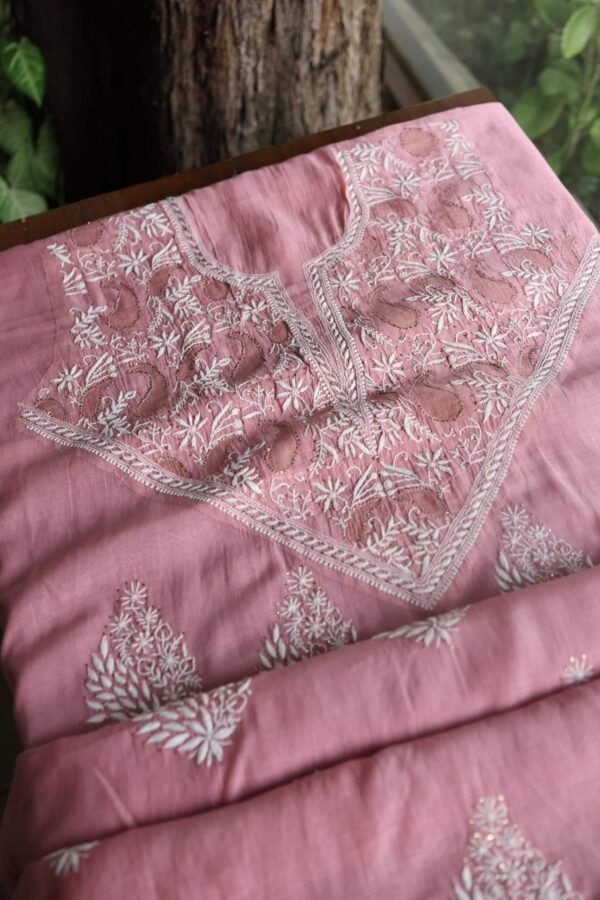Onion Pink Daraz Chanderi Chikankari Kurta Fabrics