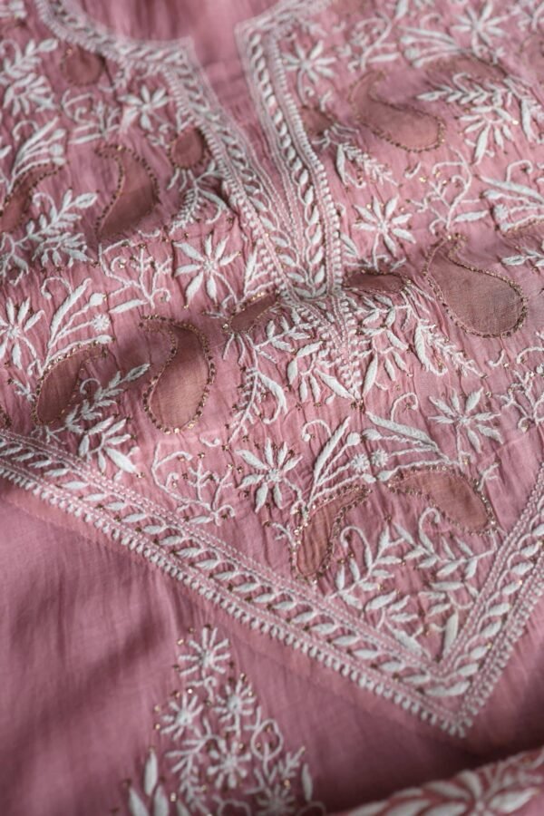 Onion Pink Daraz Chanderi Chikankari Kurta Fabrics - Image 6