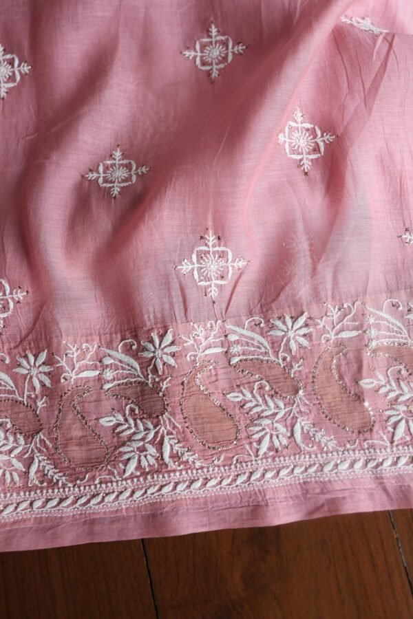 Onion Pink Daraz Chanderi Chikankari Kurta Fabrics - Image 7