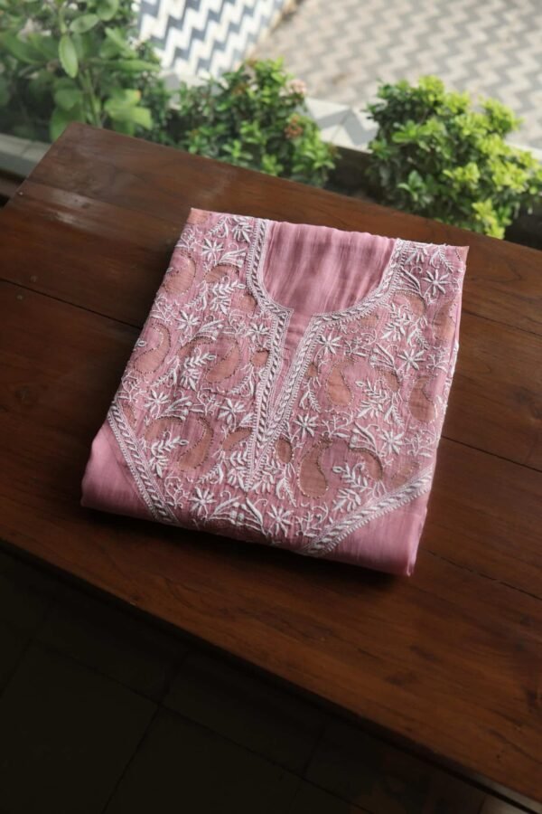 Onion Pink Daraz Chanderi Chikankari Kurta Fabrics - Image 8