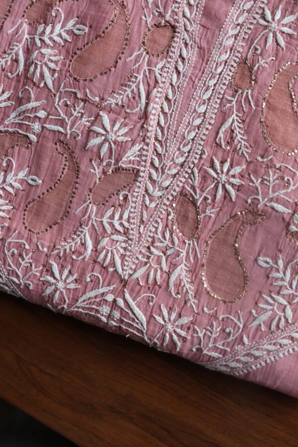 Onion Pink Daraz Chanderi Chikankari Kurta Fabrics - Image 2