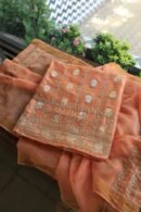 Orange Salmon Banarasi Zari Chanderi Unstitched Chikankari Fabrics
