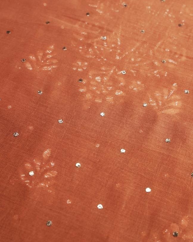 Orange Chanderi Mukaish Badla Unstitched Kurta Dupatta Set