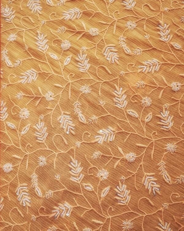 Orange Mal Chanderi Silk Chikankari With Sequins Unstitched Kurta Dupatta Set - Image 5