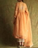 Orange Noor Organza Silk Fine Chikankari with Kamdani Ready to Wear Angarkha